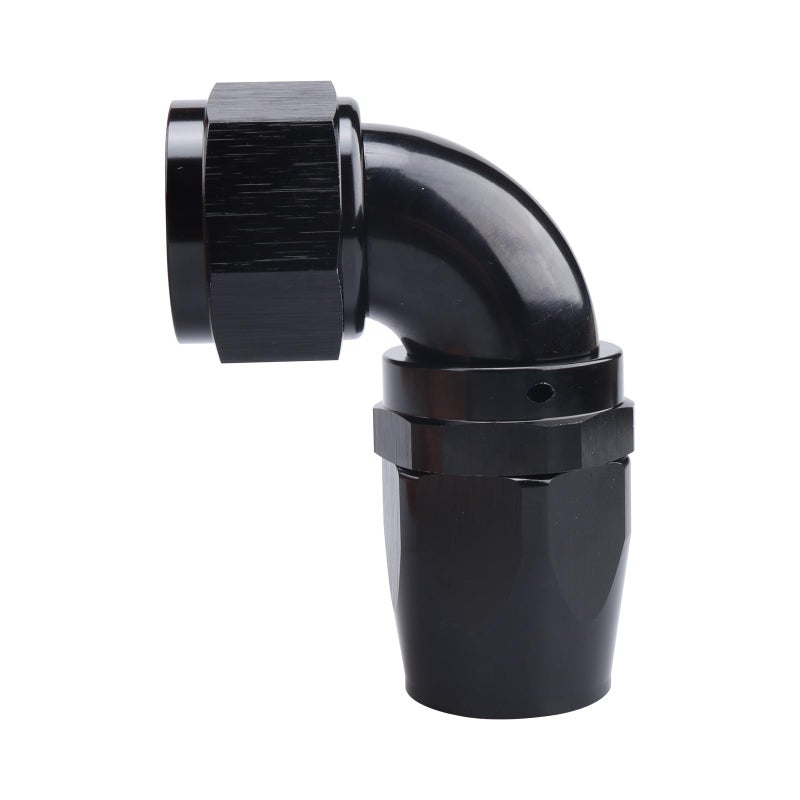 AC PERFORMANCE -16 AN 90 Degree Swivel One Piece Full Flow Hose End Fitting, Black Aluminum - Image 1